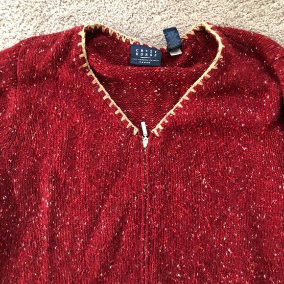 Vintage Crazy Horse Liz Claiborne size 1x red zip front sweater - Picture 2 of 9